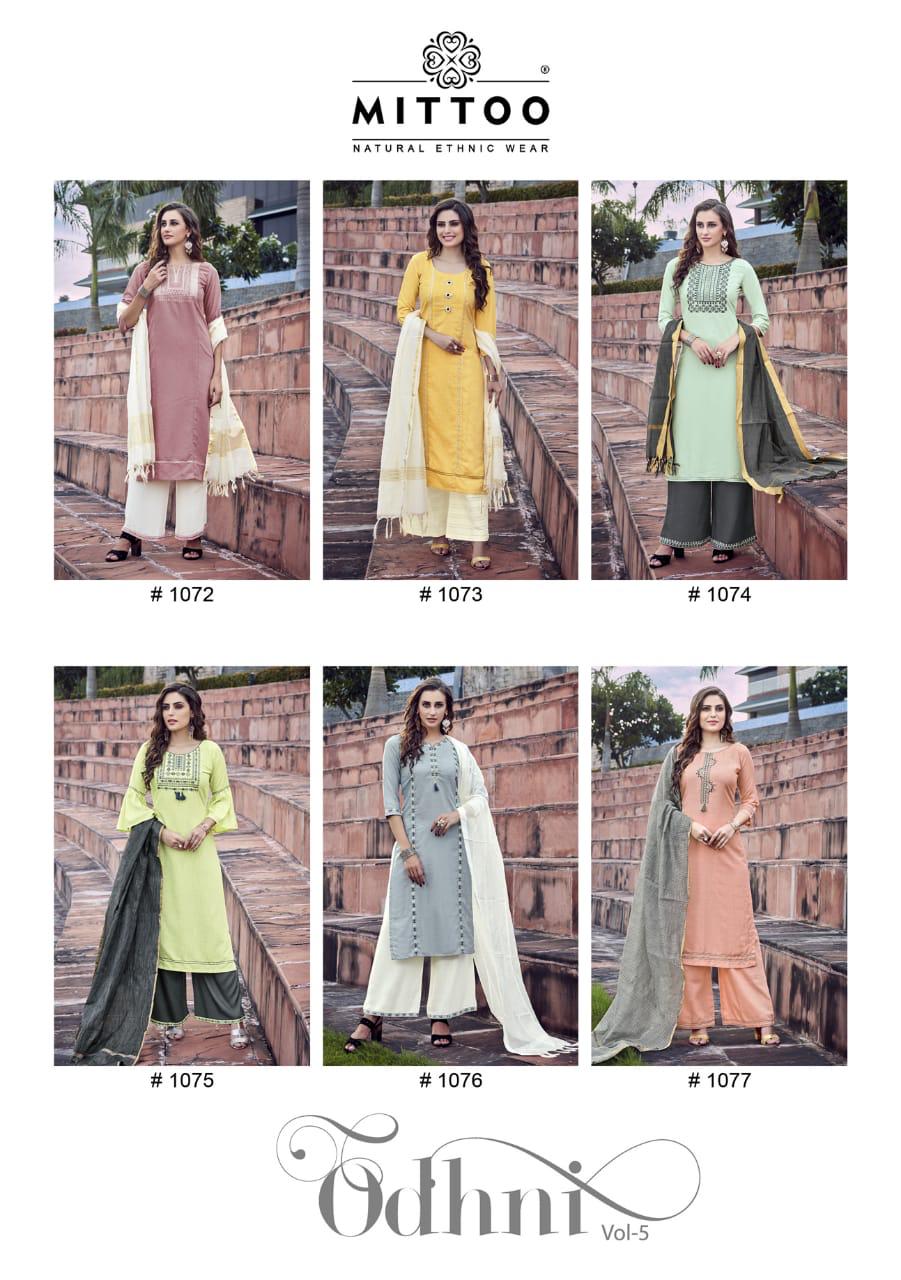 Mittoo Presents Odhni Vol-5 Designer Party Wear Kurtis With Plazzo Catalogue Exporters