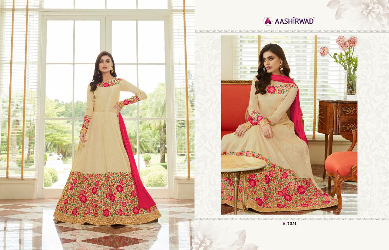 Aashirwad Presents Queen Mellbery Silk With Embroidery Work Gown Collection At Wholesale