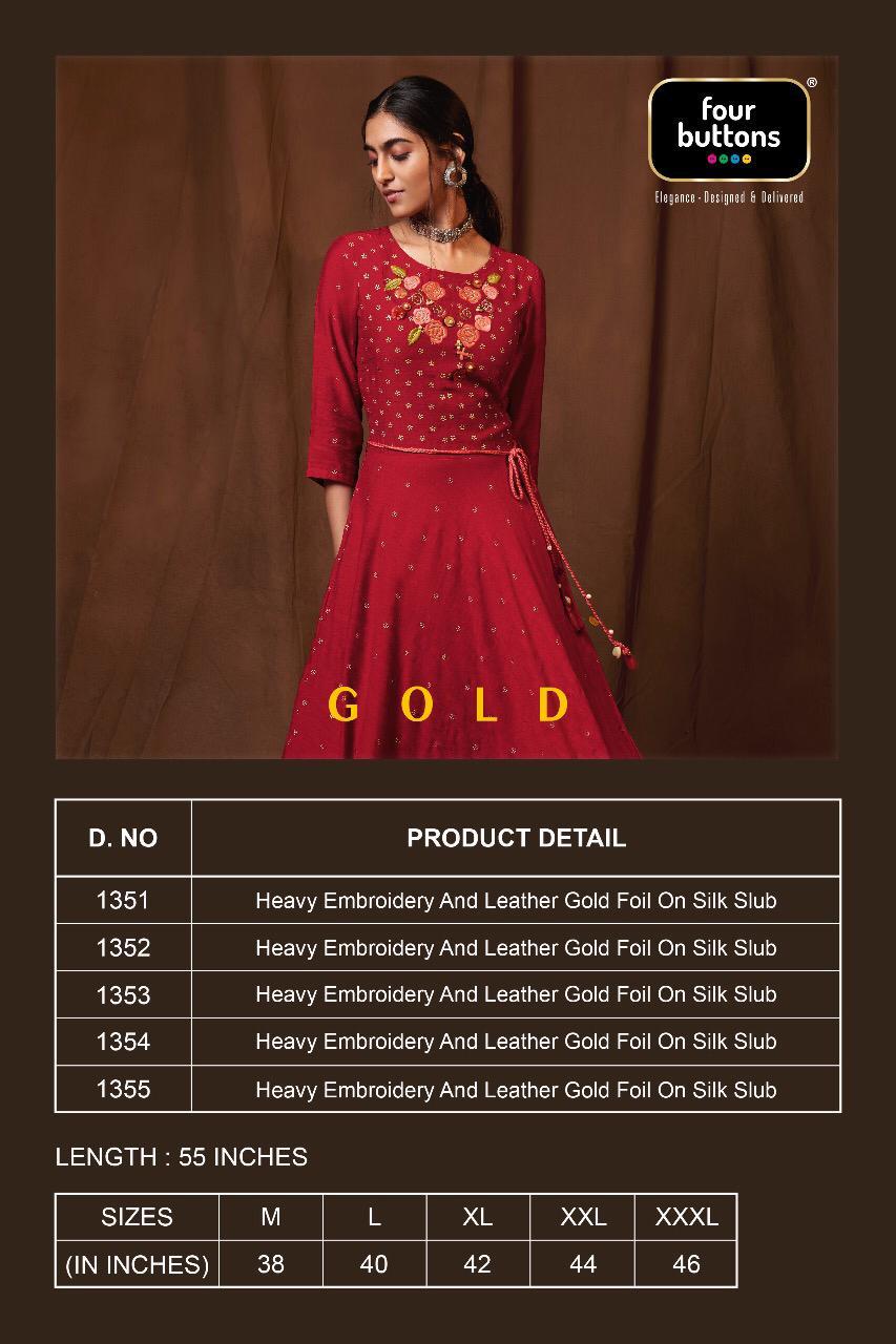 Four Bottom Presents Gold Designer Party Wear Gown Catalogue Wholesaler