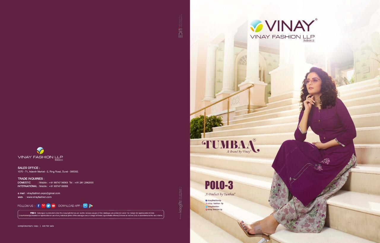 Vinay Presents Tumba Polo Vol-3 Designer Party Wear Kurtis With Plazzo Collection At Wholesale