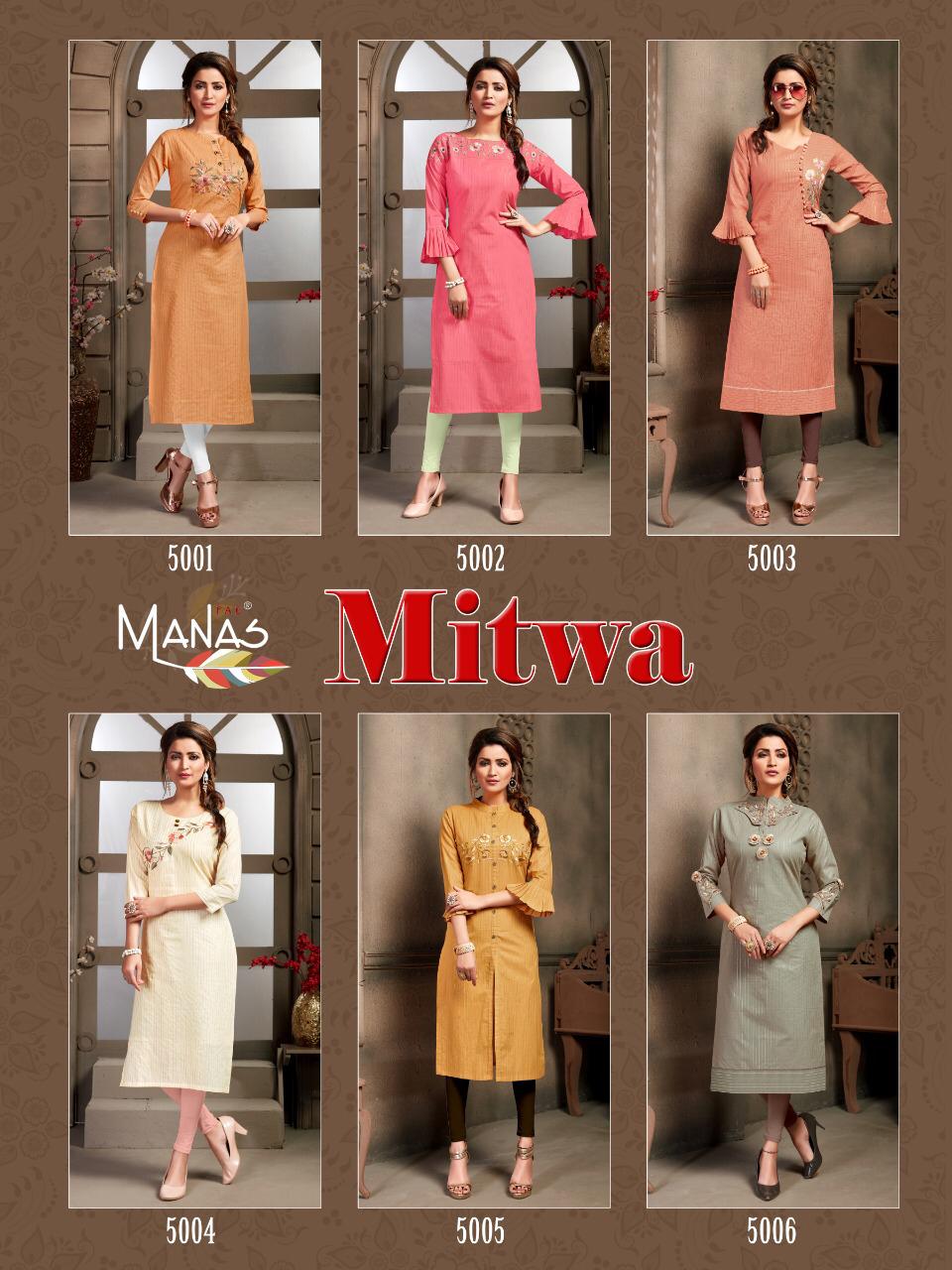 Manas Presents Mitva Designer Embroidery And Hand Work Cotton Kurtis Catalog Wholesaler