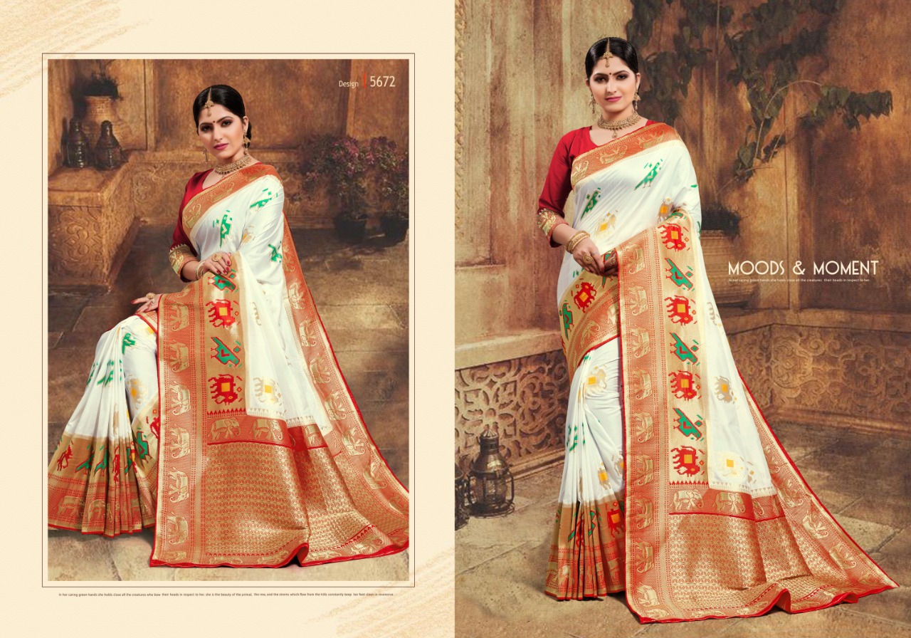 Patang Presents Tanhaji Silk Beautiful Designer Indian Marriage Wear Panetar Sarees Catalogue Wholesaler