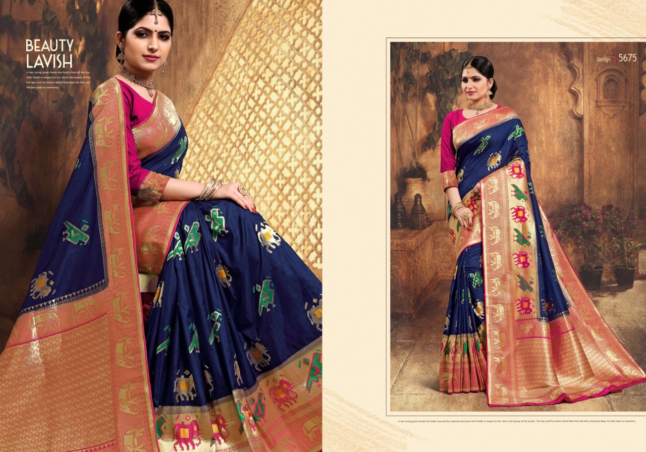 Patang Presents Tanhaji Silk Beautiful Designer Indian Marriage Wear Panetar Sarees Catalogue Wholesaler