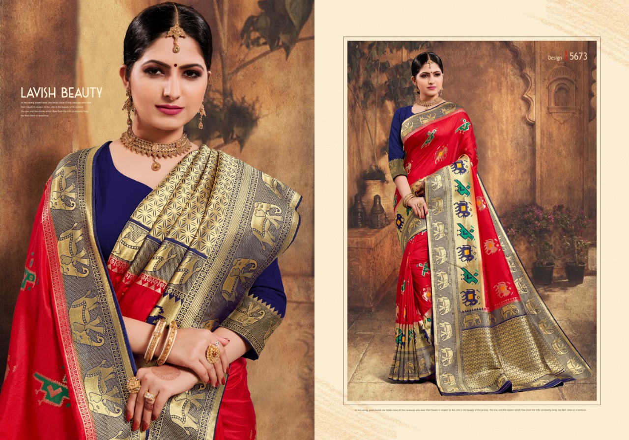 Patang Presents Tanhaji Silk Beautiful Designer Indian Marriage Wear Panetar Sarees Catalogue Wholesaler