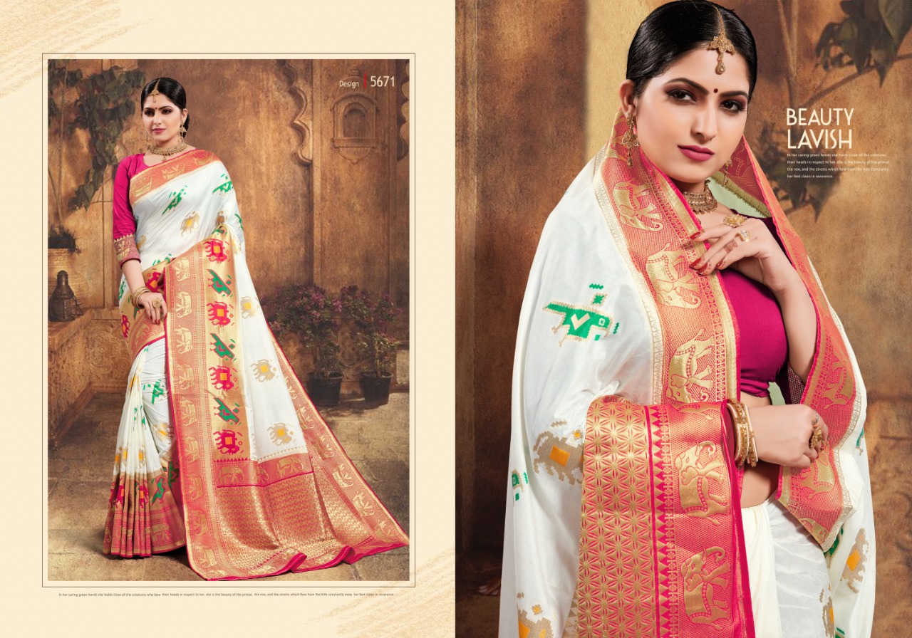 Patang Presents Tanhaji Silk Beautiful Designer Indian Marriage Wear Panetar Sarees Catalogue Wholesaler