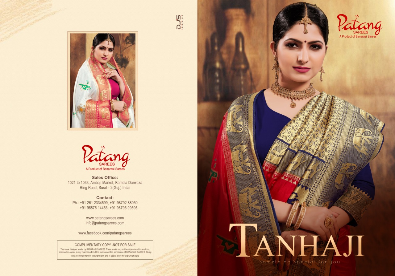 Patang Presents Tanhaji Silk Beautiful Designer Indian Marriage Wear Panetar Sarees Catalogue Wholesaler