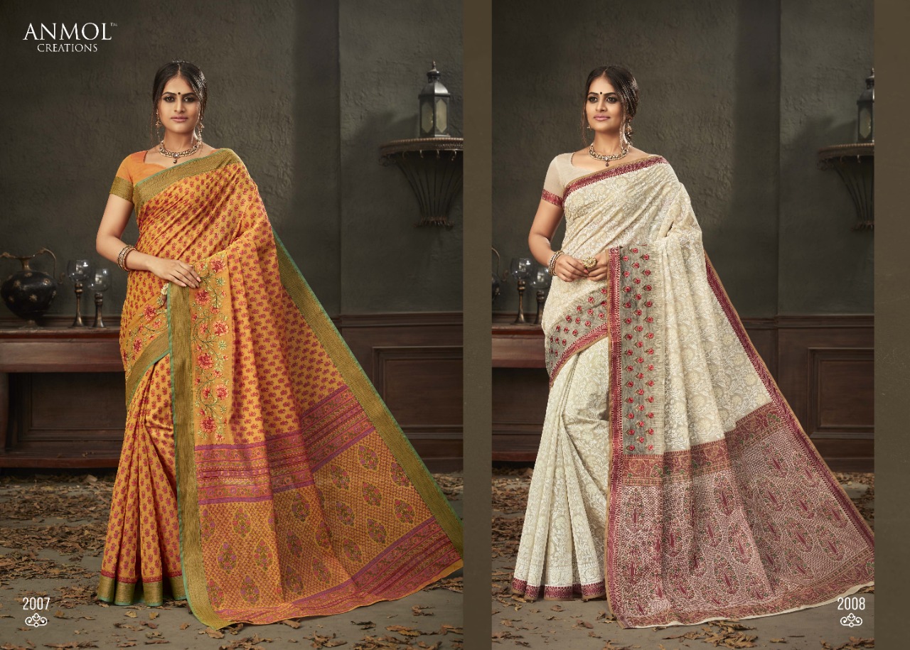 Anmol Presents Kaira Vol-2 Traditional Wear Chanderi Silk With Embroidery Work Sarees Catalogue Wholesaler
