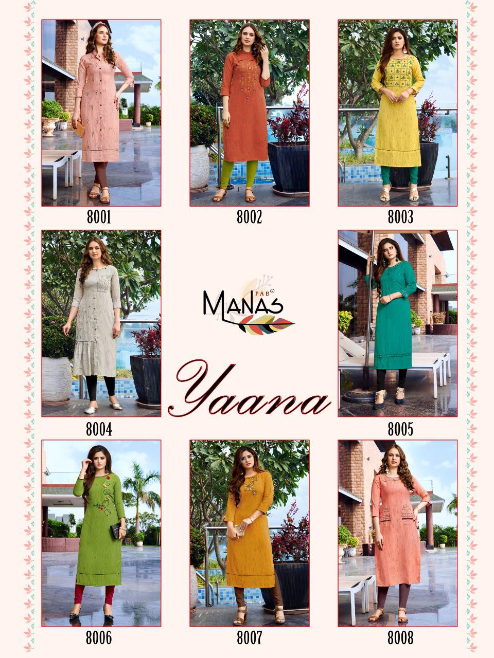 Manas Presents Yaana Fancy Designer Rayon Embroidery Work Straigh Kurtis Catalog Wholesaler