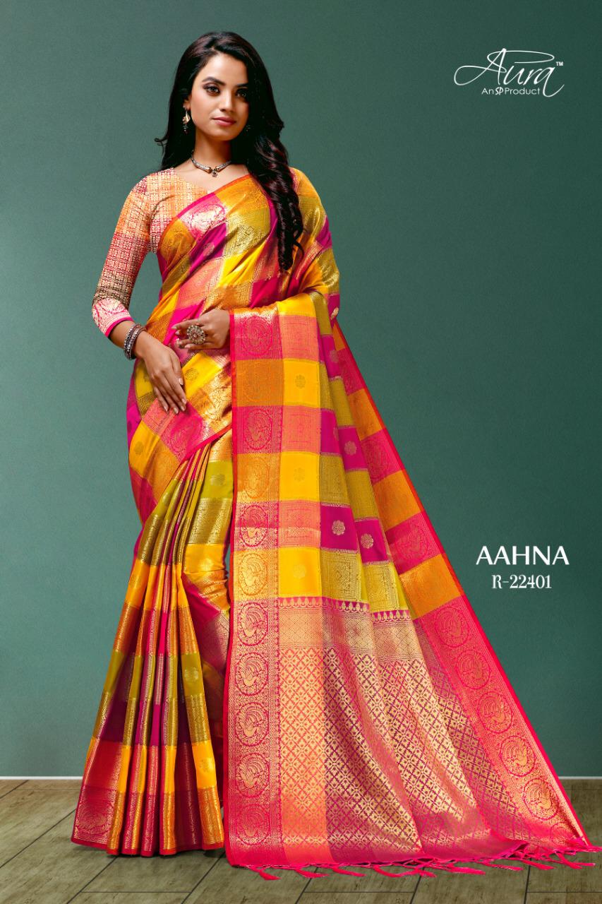 Aura Sarees Presents Aahna South Indian Style Cotton Silk With Rich Pallu Sarees Catalog Wholesaler