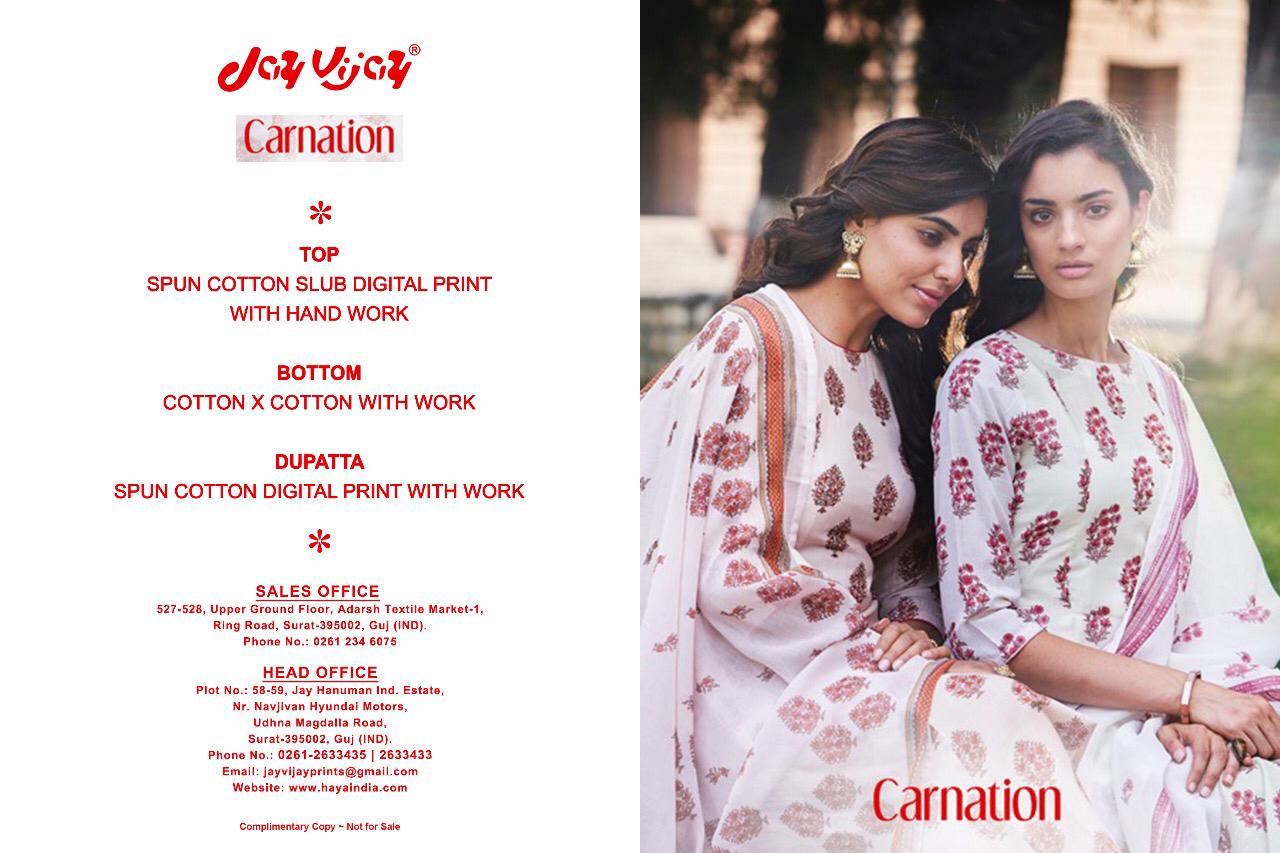 Jay Vijay Presents Carnation Spun Cotton Slub Digital Printed With Handwork Concept Straight Salwar Suit Catalogue Wholesaler