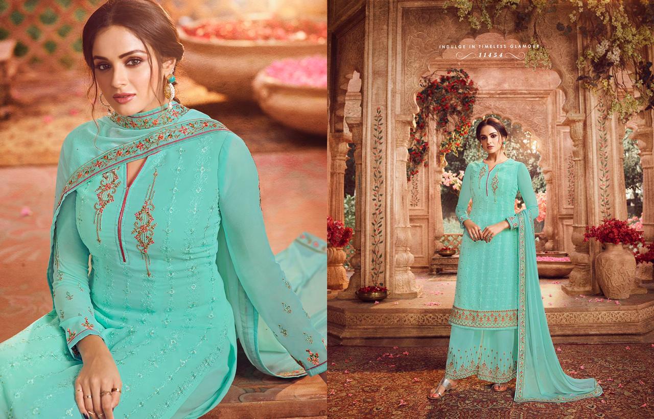 Meera Trends Presents Zisa Mayfair Beautiful Designer Georgette Embroidery Work Plazzo Style Salwar Suit Catalog Wholesaler