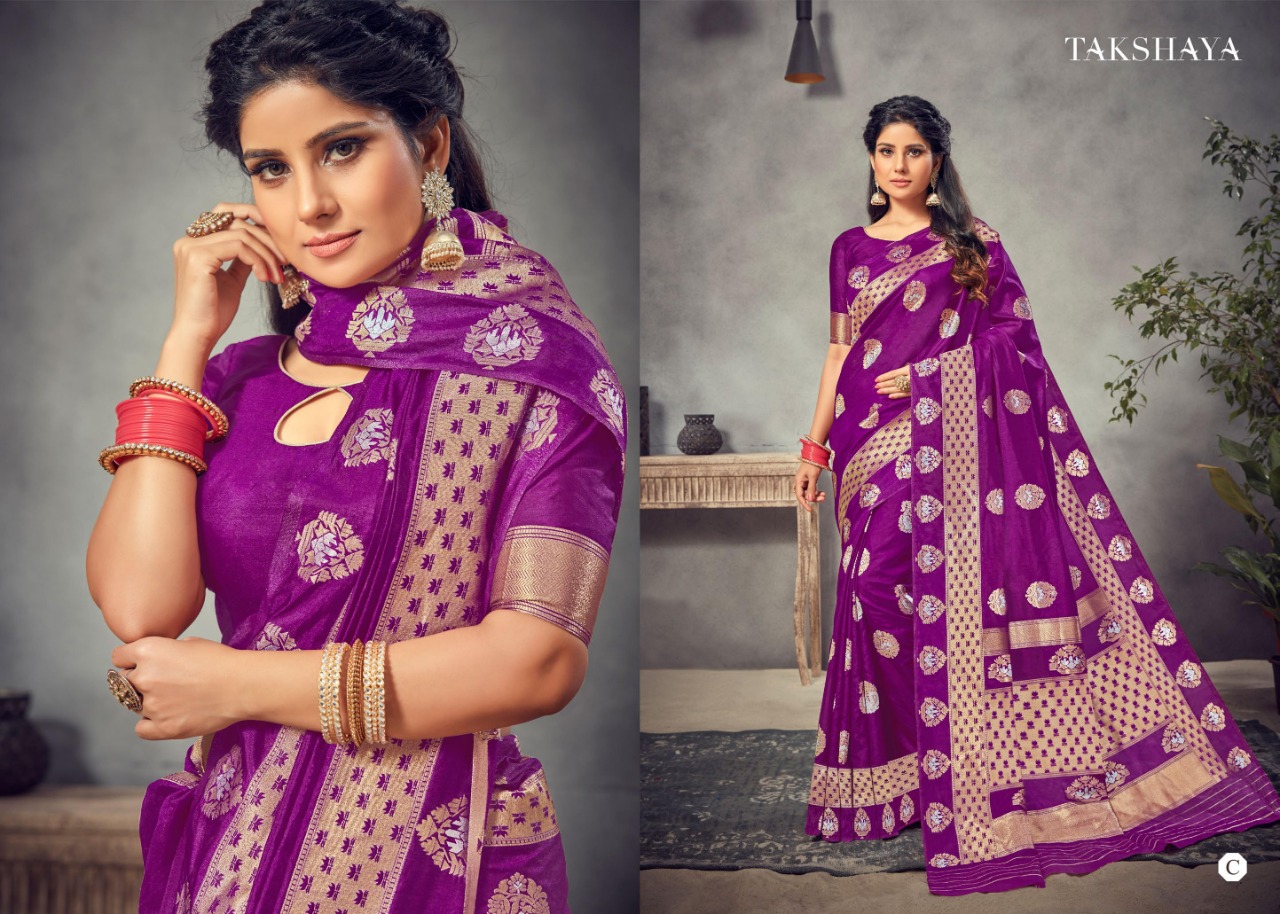 Takshaya Presents Aarya Beautiful Designer Semi Dola Silk Sarees Catalog Wholesaler
