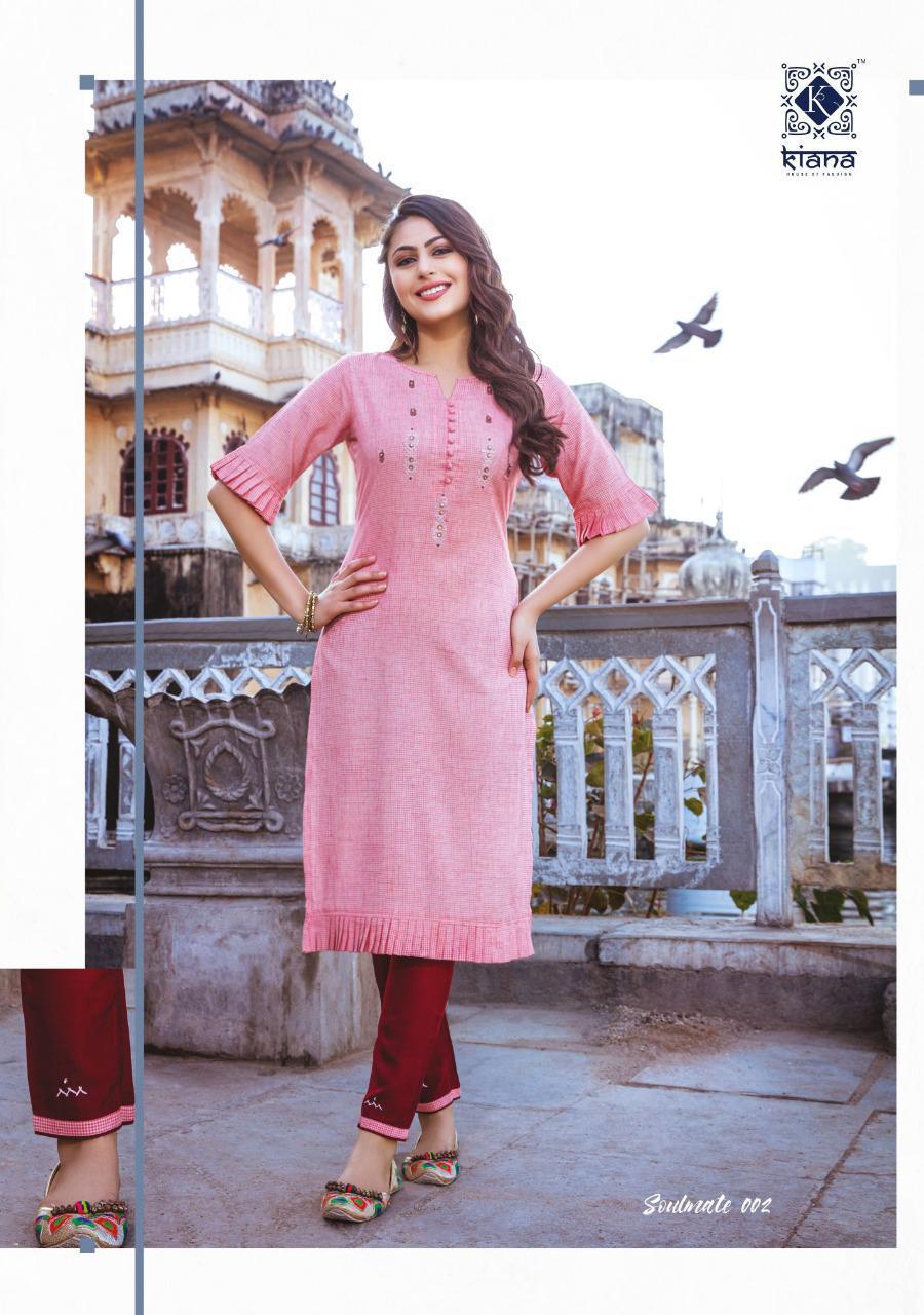 Kiana Kurtis Presents Soulmate Fancy Designer Rayon Kurtis With Pants Collection At Wholesale