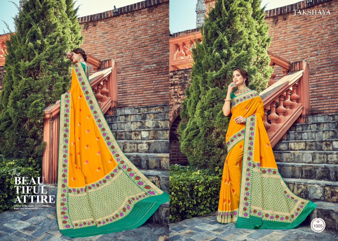 Takshaya Presents Aalohi Indian Marraige Wear Pure Dola Silk With Meenakari Pallu Concept Sarees Catalog Wholesaler