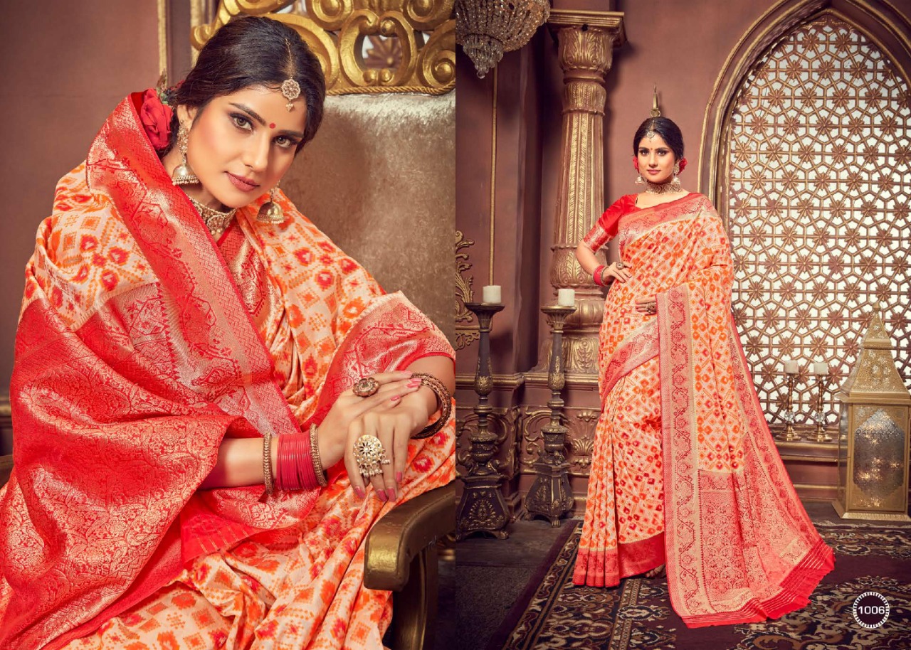 Takshaya Presents Apsara Dola Silk With Ikkat And Golden Zari Fancy Designer Silk Sarees Catalog Wholesaler