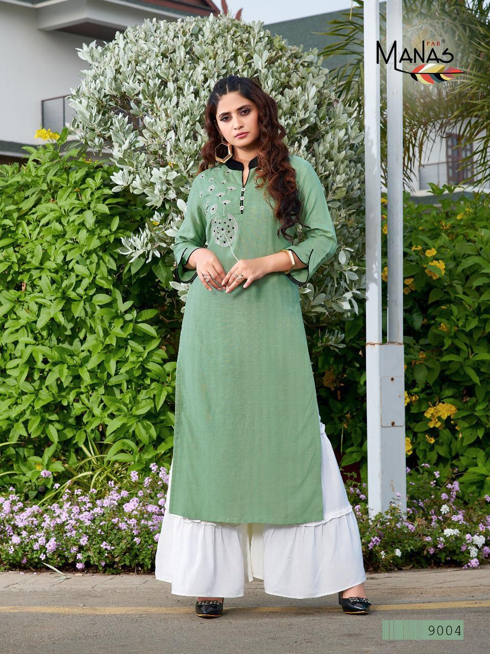 Manas Presents Hirwa Summer Special Special Rayon Kurtis With Plazzo Collection At Wholesale