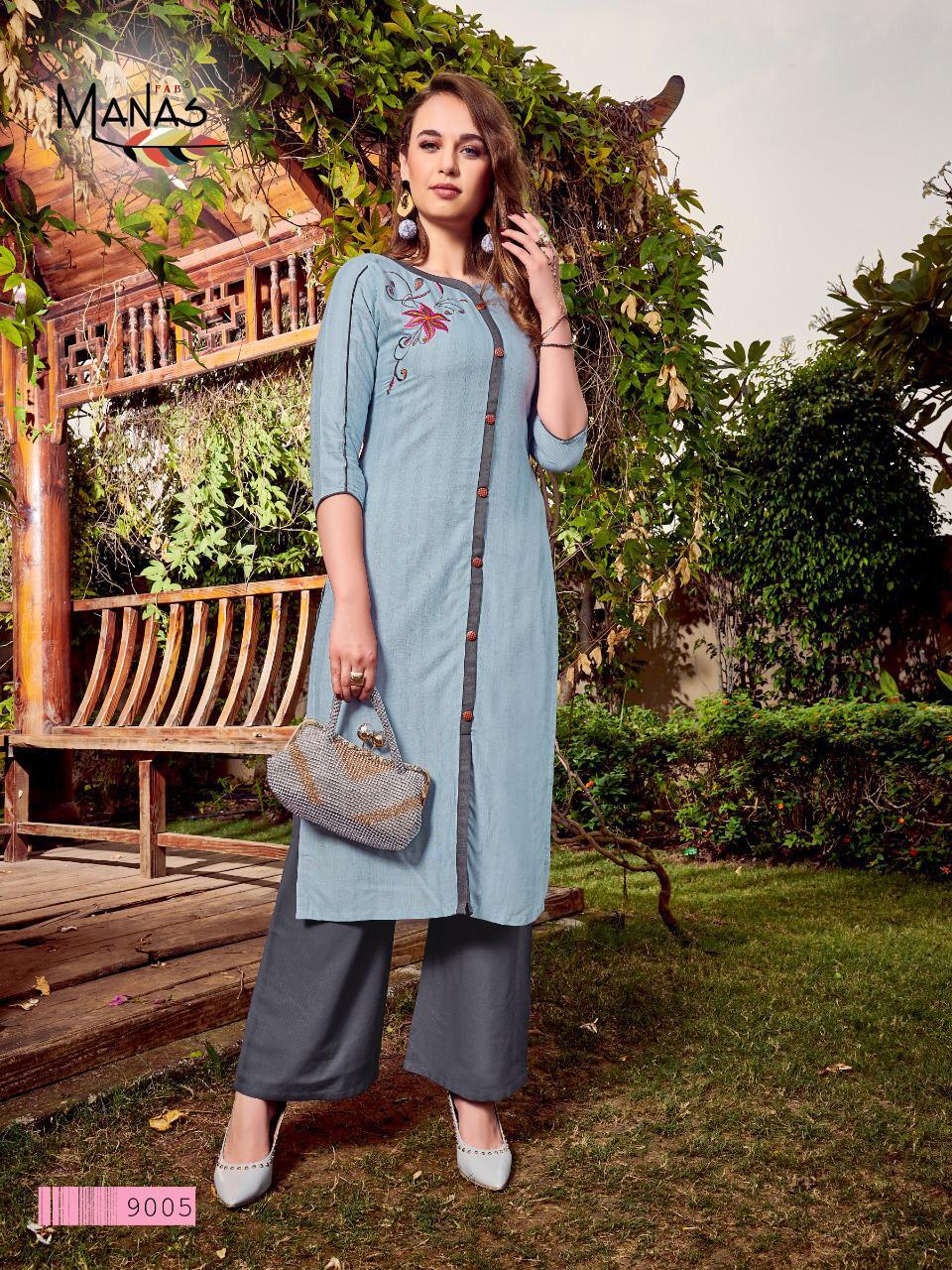 Manas Presents Hirwa Summer Special Special Rayon Kurtis With Plazzo Collection At Wholesale