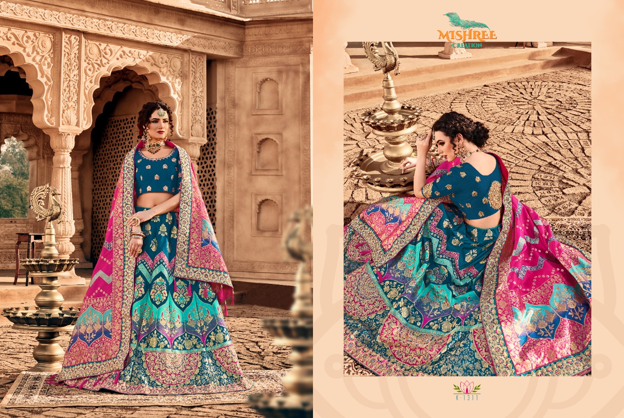 Mishree Creation Presents Albeli 1301 To 1315 Series Bridal Silk Designer Wedding Wear Lehenga Choli Catalogue Wholesaler And Exporters