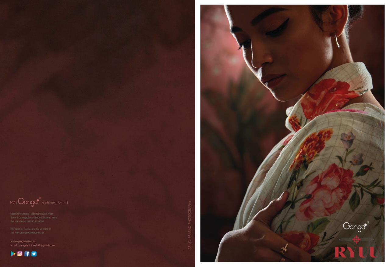 Ganga Presents Ryuu Designer Party Wear Cotton Lawn Printed Foil With Embroidery Work Plazzo Style Salwar Suit Catalogue Wholesaler