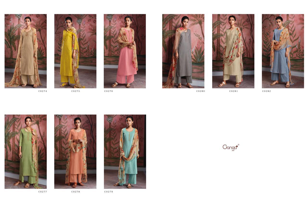 Ganga Presents Ryuu Designer Party Wear Cotton Lawn Printed Foil With Embroidery Work Plazzo Style Salwar Suit Catalogue Wholesaler