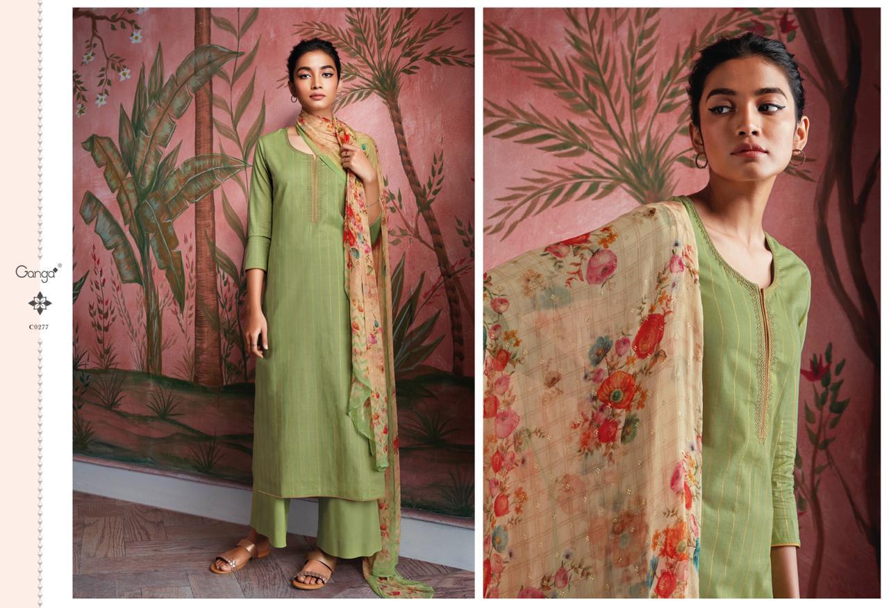 Ganga Presents Ryuu Designer Party Wear Cotton Lawn Printed Foil With Embroidery Work Plazzo Style Salwar Suit Catalogue Wholesaler