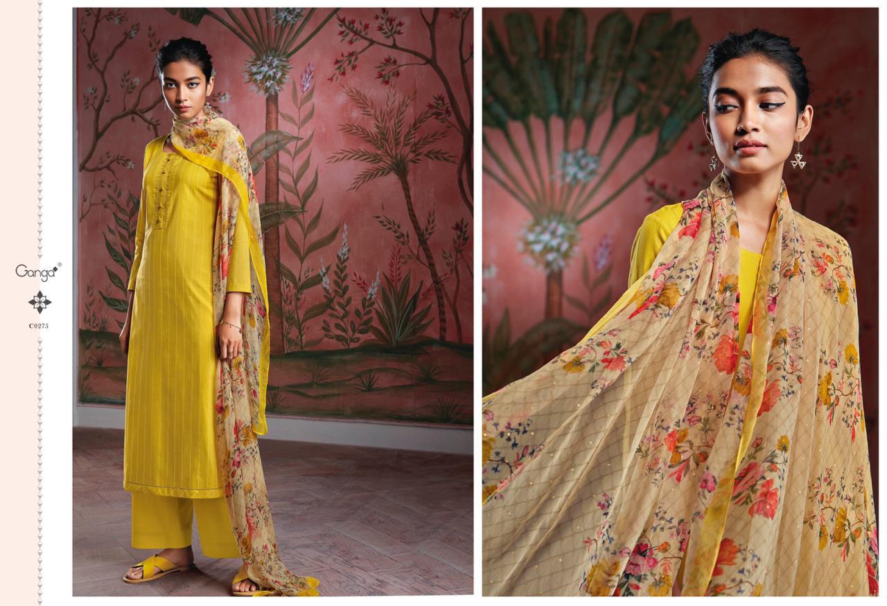 Ganga Presents Ryuu Designer Party Wear Cotton Lawn Printed Foil With Embroidery Work Plazzo Style Salwar Suit Catalogue Wholesaler
