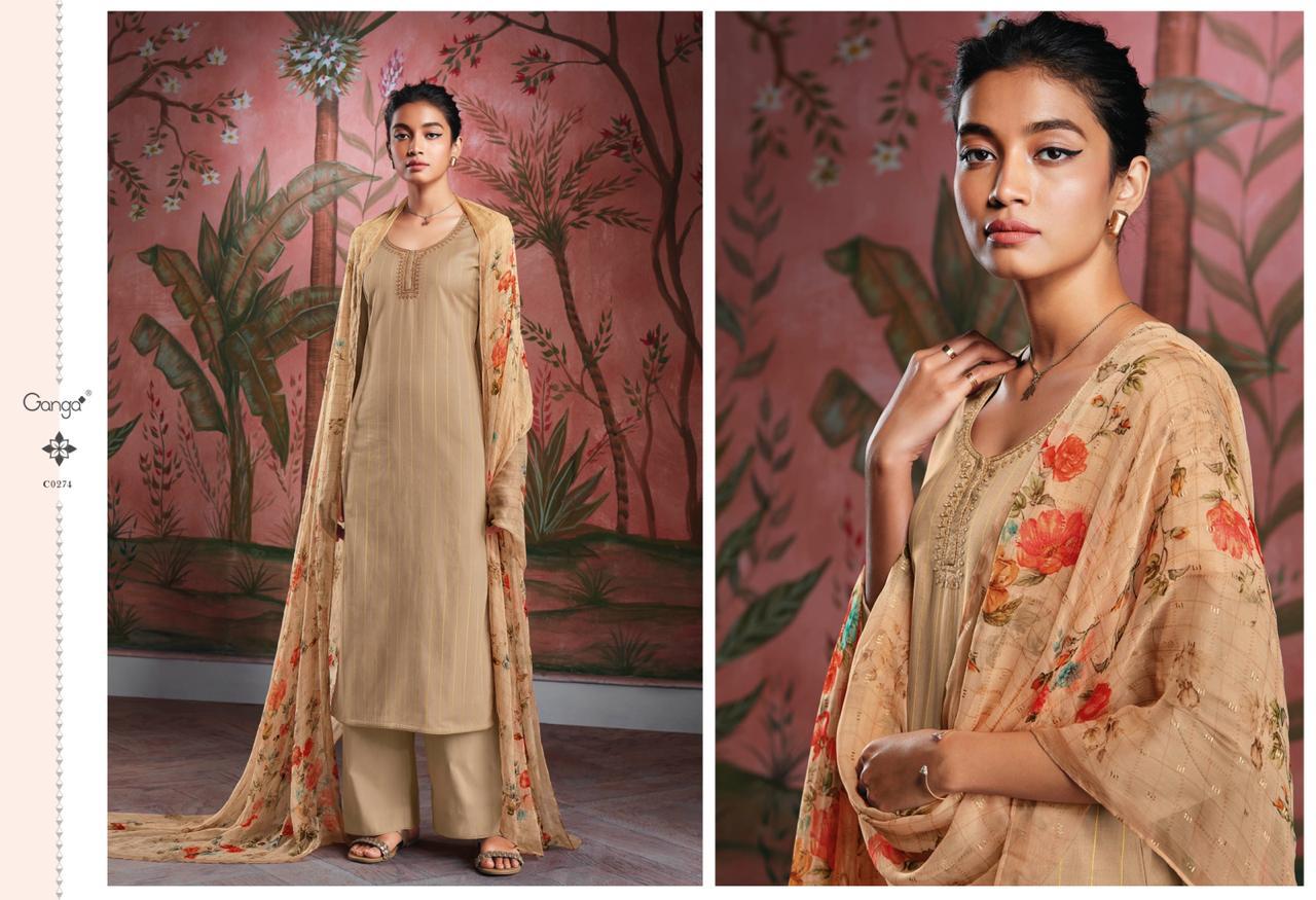 Ganga Presents Ryuu Designer Party Wear Cotton Lawn Printed Foil With Embroidery Work Plazzo Style Salwar Suit Catalogue Wholesaler