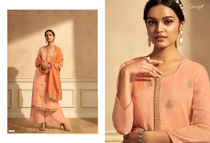 Ganga Presents Raag Pure Silk Habutai With Embroidery And Handwork Plazzo Style Salwar Suit Catalogue Wholesaler