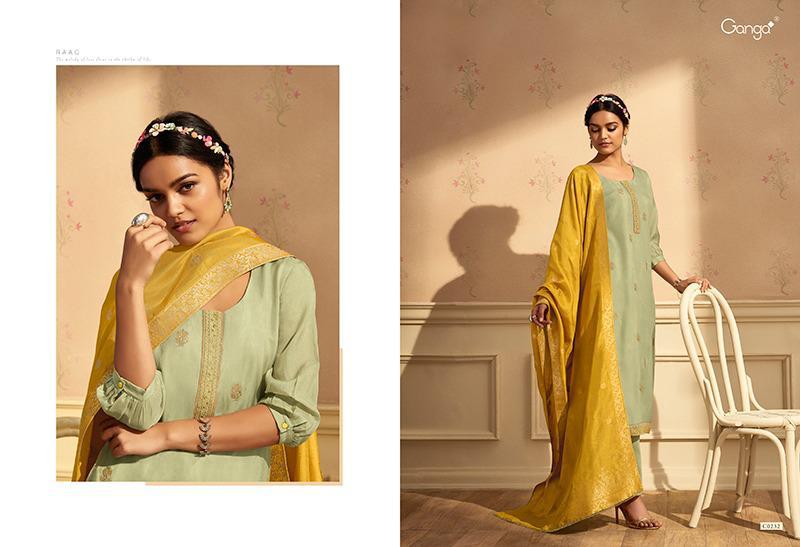 Ganga Presents Raag Pure Silk Habutai With Embroidery And Handwork Plazzo Style Salwar Suit Catalogue Wholesaler