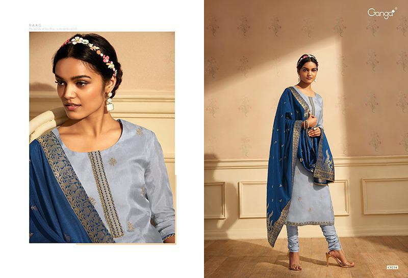 Ganga Presents Raag Pure Silk Habutai With Embroidery And Handwork Plazzo Style Salwar Suit Catalogue Wholesaler