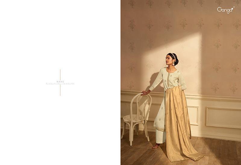 Ganga Presents Raag Pure Silk Habutai With Embroidery And Handwork Plazzo Style Salwar Suit Catalogue Wholesaler