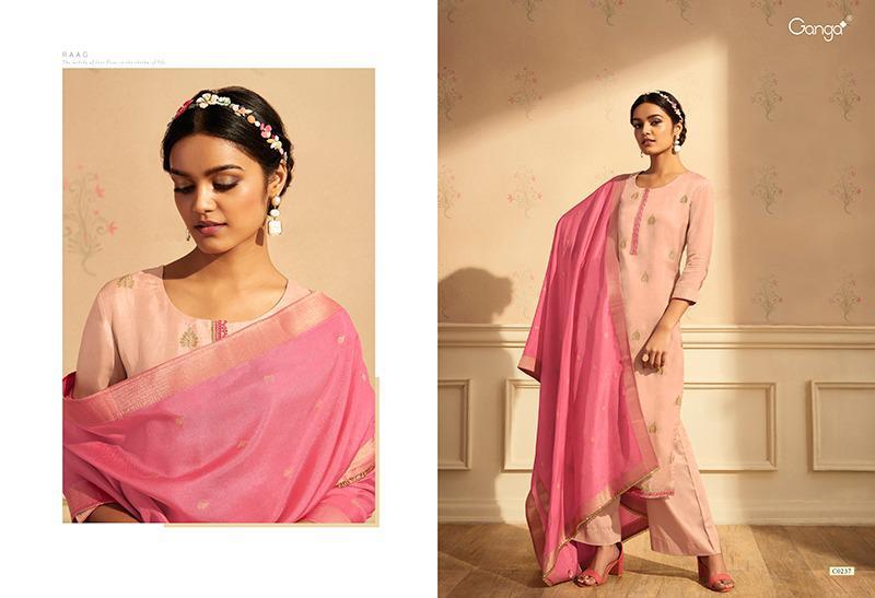 Ganga Presents Raag Pure Silk Habutai With Embroidery And Handwork Plazzo Style Salwar Suit Catalogue Wholesaler