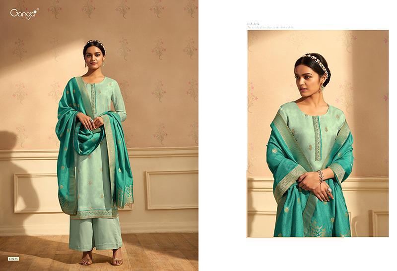 Ganga Presents Raag Pure Silk Habutai With Embroidery And Handwork Plazzo Style Salwar Suit Catalogue Wholesaler