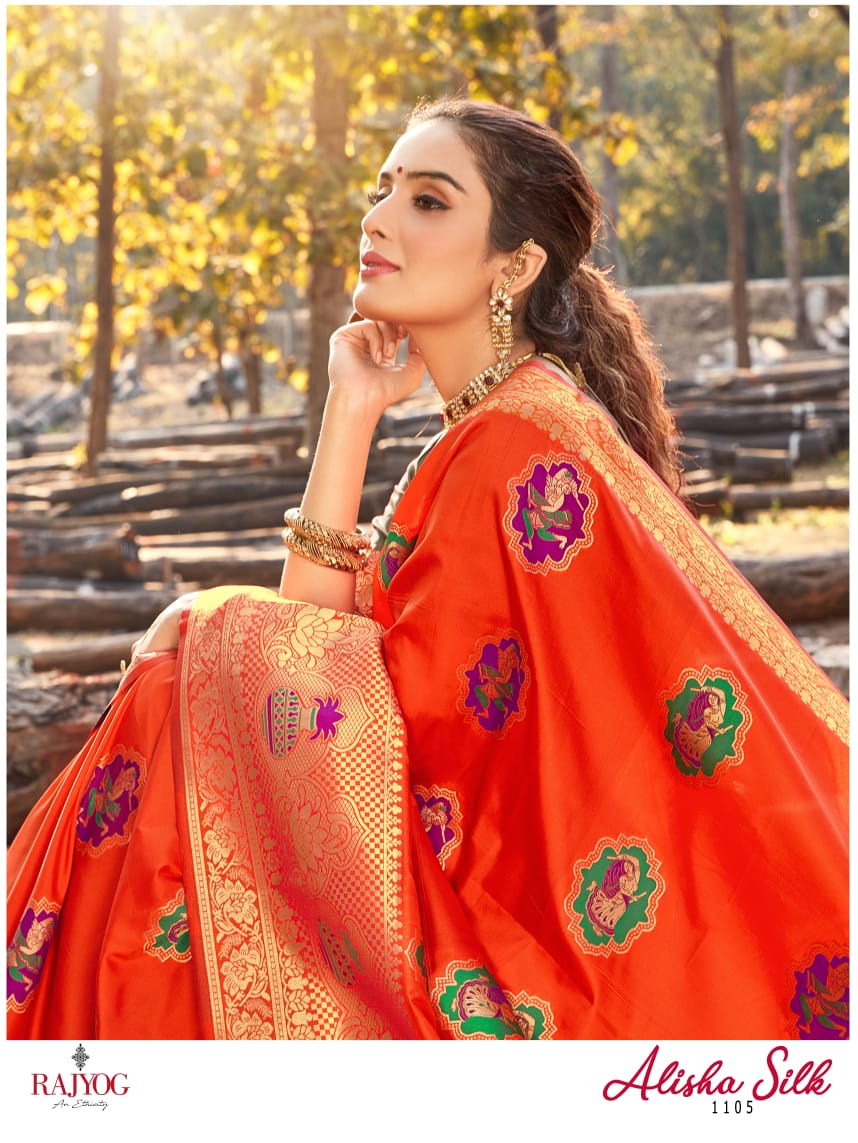 Rajyog Presents Alisha Silk Indian Traditional Wear Soft Silk Sarees Catalogue Wholesaler