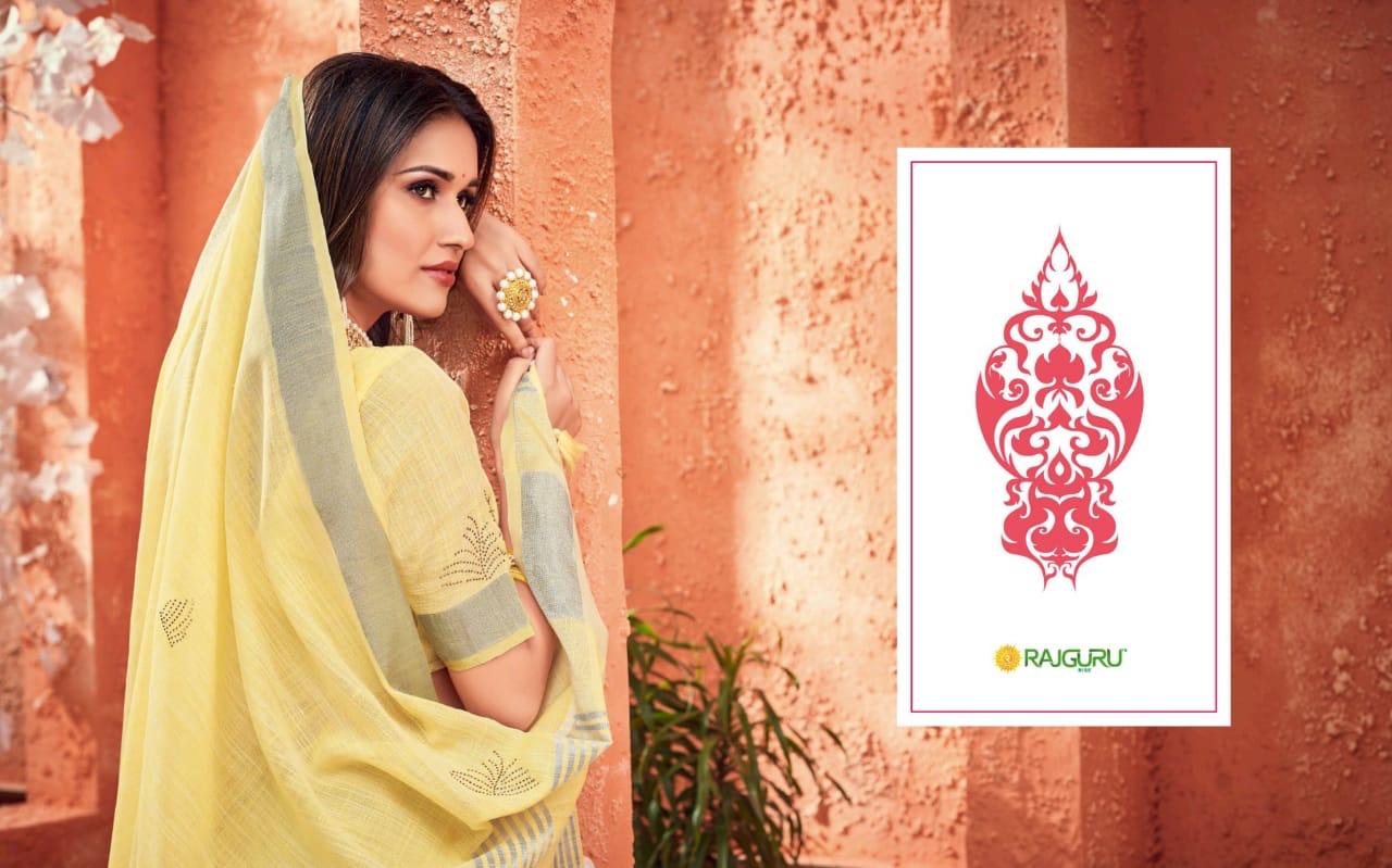 Rajguru Presents Heer 101 To 111  Beautiful Designers Linen With Swarovski Diamond Work Sarees Catalogue Wholesaler