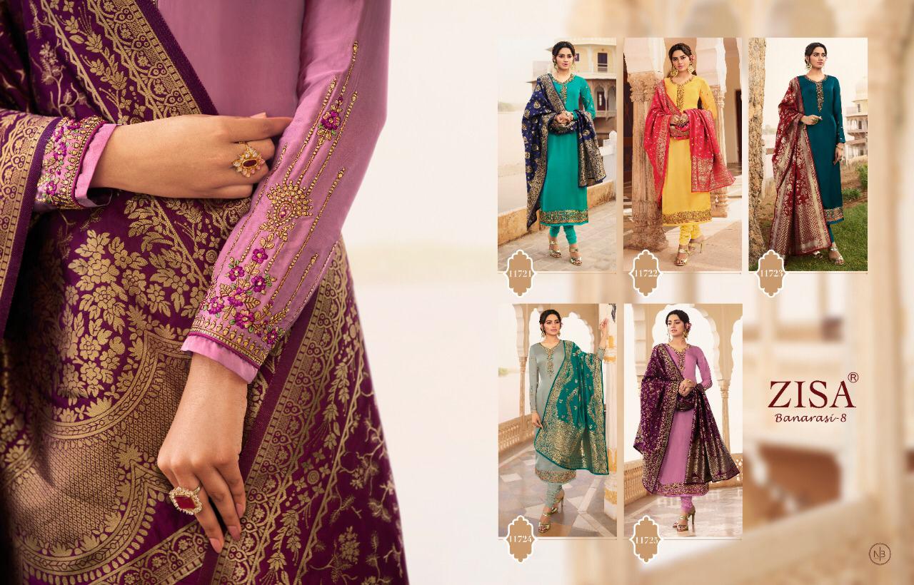 Meera Trends Presents Banarasi Vol-8 Exclusive Designer Party Wear Satin Georgette Straight Salwar Suit Catalog Wholesaler