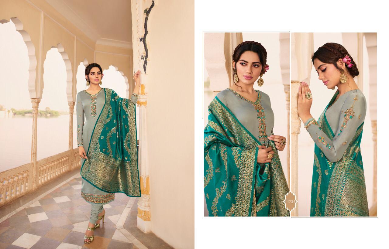 Meera Trends Presents Banarasi Vol-8 Exclusive Designer Party Wear Satin Georgette Straight Salwar Suit Catalog Wholesaler