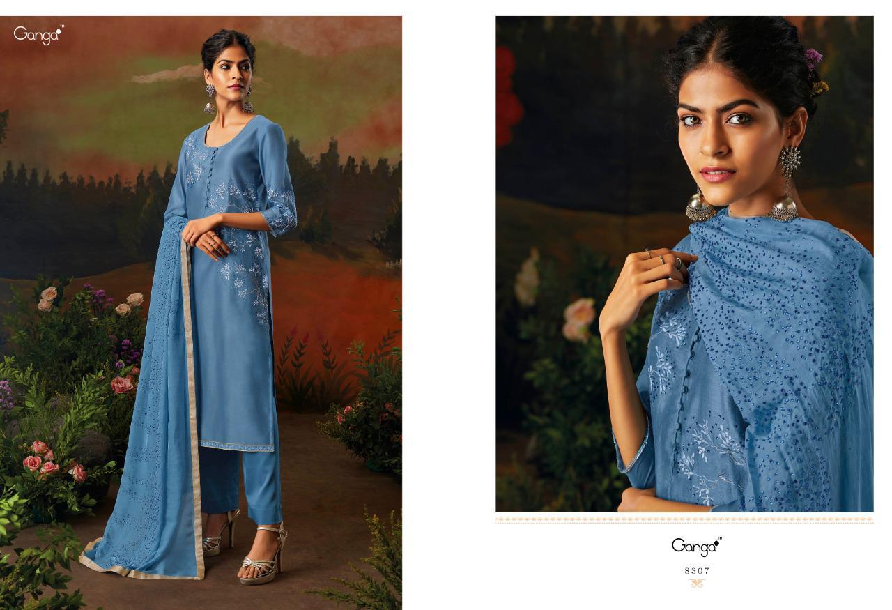 Ganga Presents Garden Of Bird Pure Kora Silk With Embroidery Work And Swarovski Diamond Work Plazzo Style Salwar Suit Catalog Wholesaler