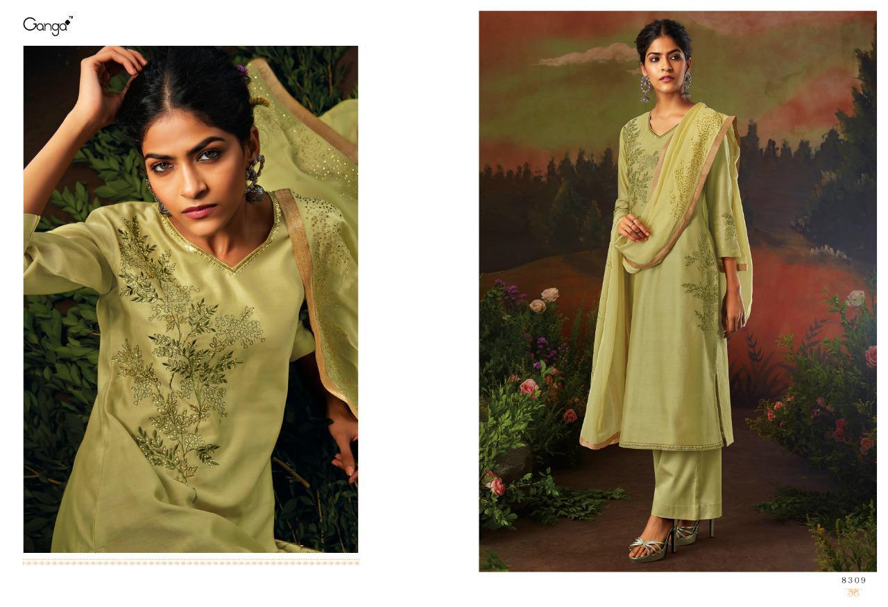 Ganga Presents Garden Of Bird Pure Kora Silk With Embroidery Work And Swarovski Diamond Work Plazzo Style Salwar Suit Catalog Wholesaler
