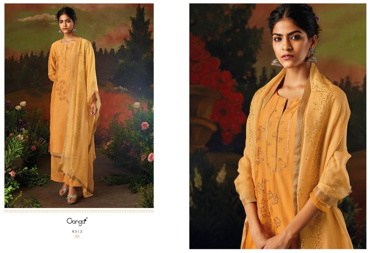 Ganga Presents Garden Of Bird Pure Kora Silk With Embroidery Work And Swarovski Diamond Work Plazzo Style Salwar Suit Catalog Wholesaler