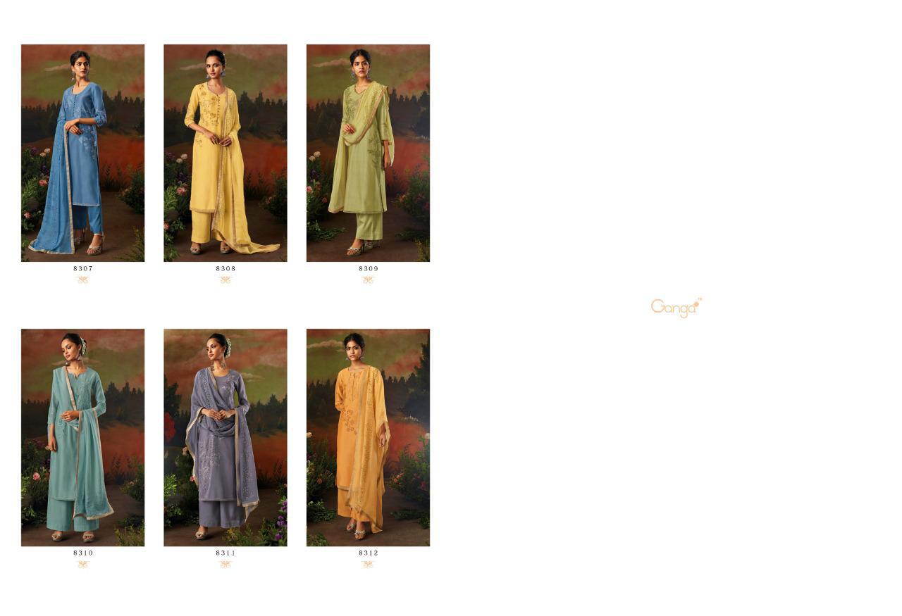 Ganga Presents Garden Of Bird Pure Kora Silk With Embroidery Work And Swarovski Diamond Work Plazzo Style Salwar Suit Catalog Wholesaler