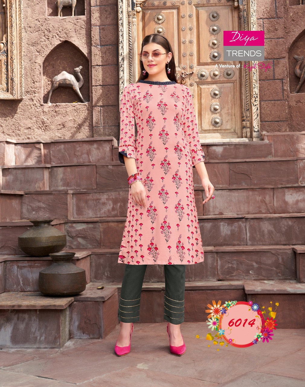 Diya Trends Presents Bibas Vol-6 Fancy Daily Wear Cottton Kurtis With Plazzo And Pents Collection At Wholesale