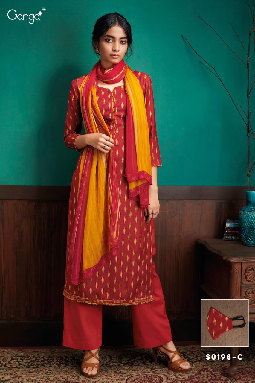 Ganga Presents Harman Wool Dubby Prints With Embroidery Work Plazzo Style Salwar Suit Catalog Wholesaler