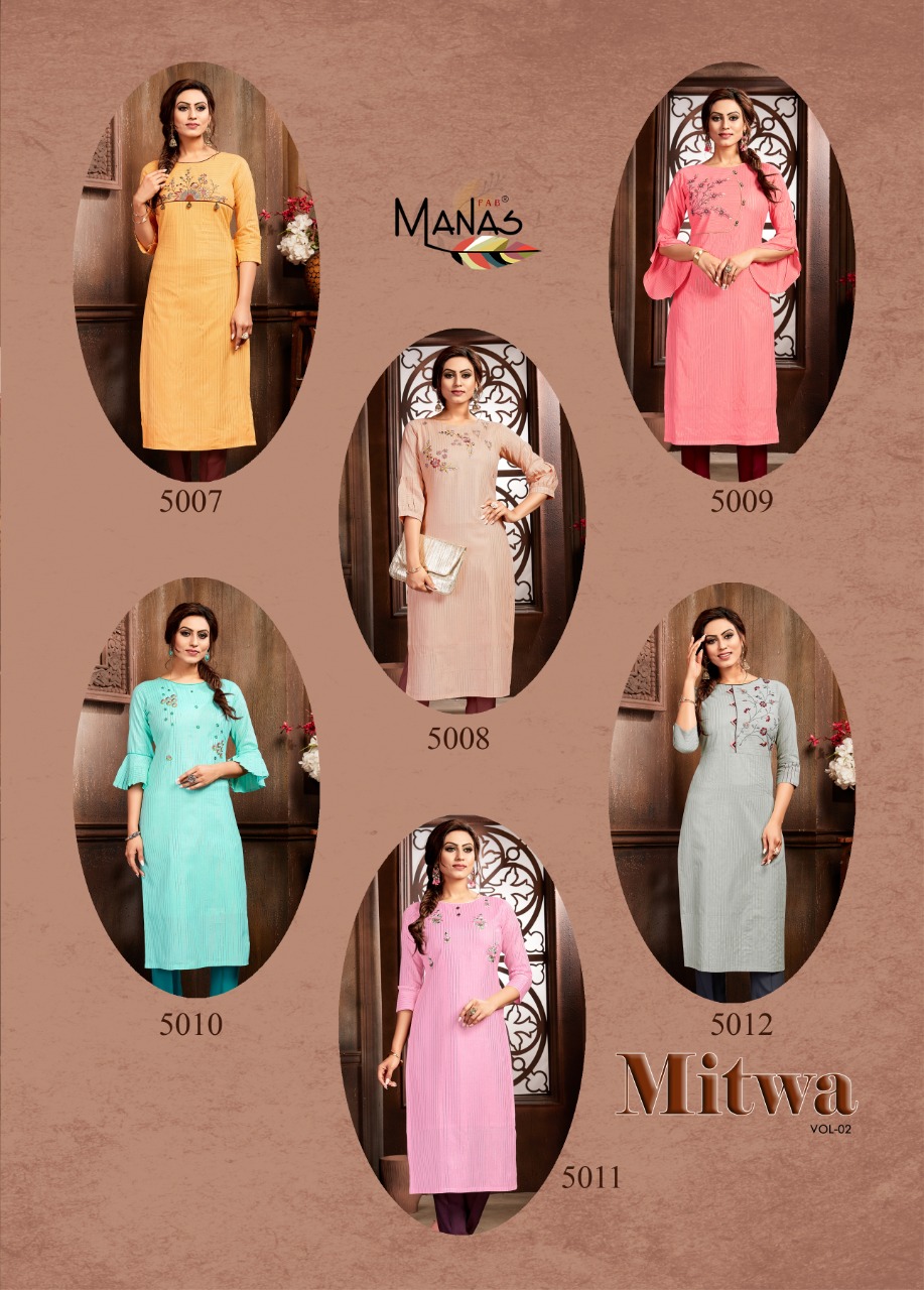 Manas Presents Mitwa Vol-2 Fancy Embroidery And Handwork Straight Kurtis Catalog Wholesaler