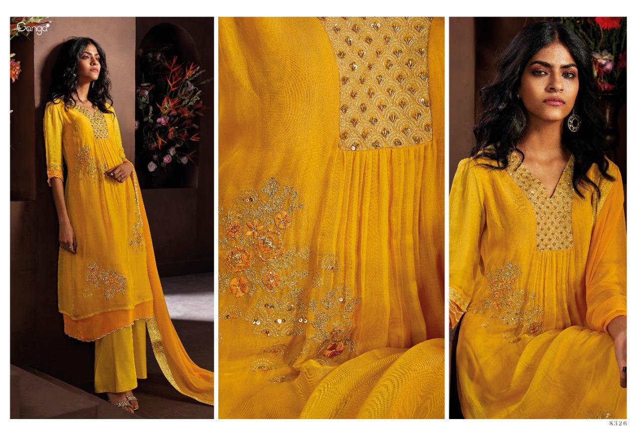 Ganga Presents Lucio Pure Softy Silk With Embroidery Work Party Wear Plazzo Style Salwar Suit Catalog Wholesaler Of