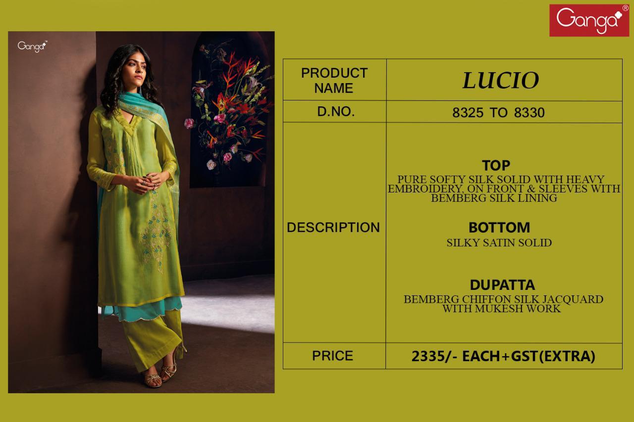 Ganga Presents Lucio Pure Softy Silk With Embroidery Work Party Wear Plazzo Style Salwar Suit Catalog Wholesaler Of