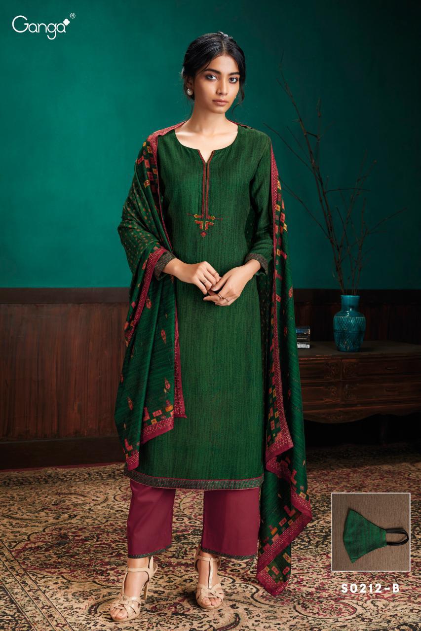 Ganga Presents Simran 212 Wool Duby Solid With Embroidery Work Printed Plazzo Style Salwar Suit Catalog Wholesaler
