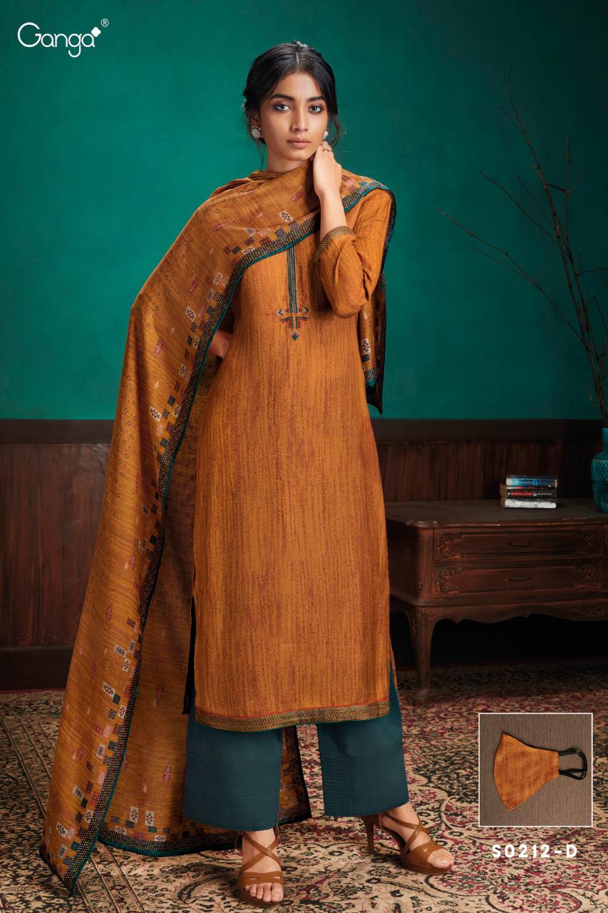 Ganga Presents Simran 212 Wool Duby Solid With Embroidery Work Printed Plazzo Style Salwar Suit Catalog Wholesaler
