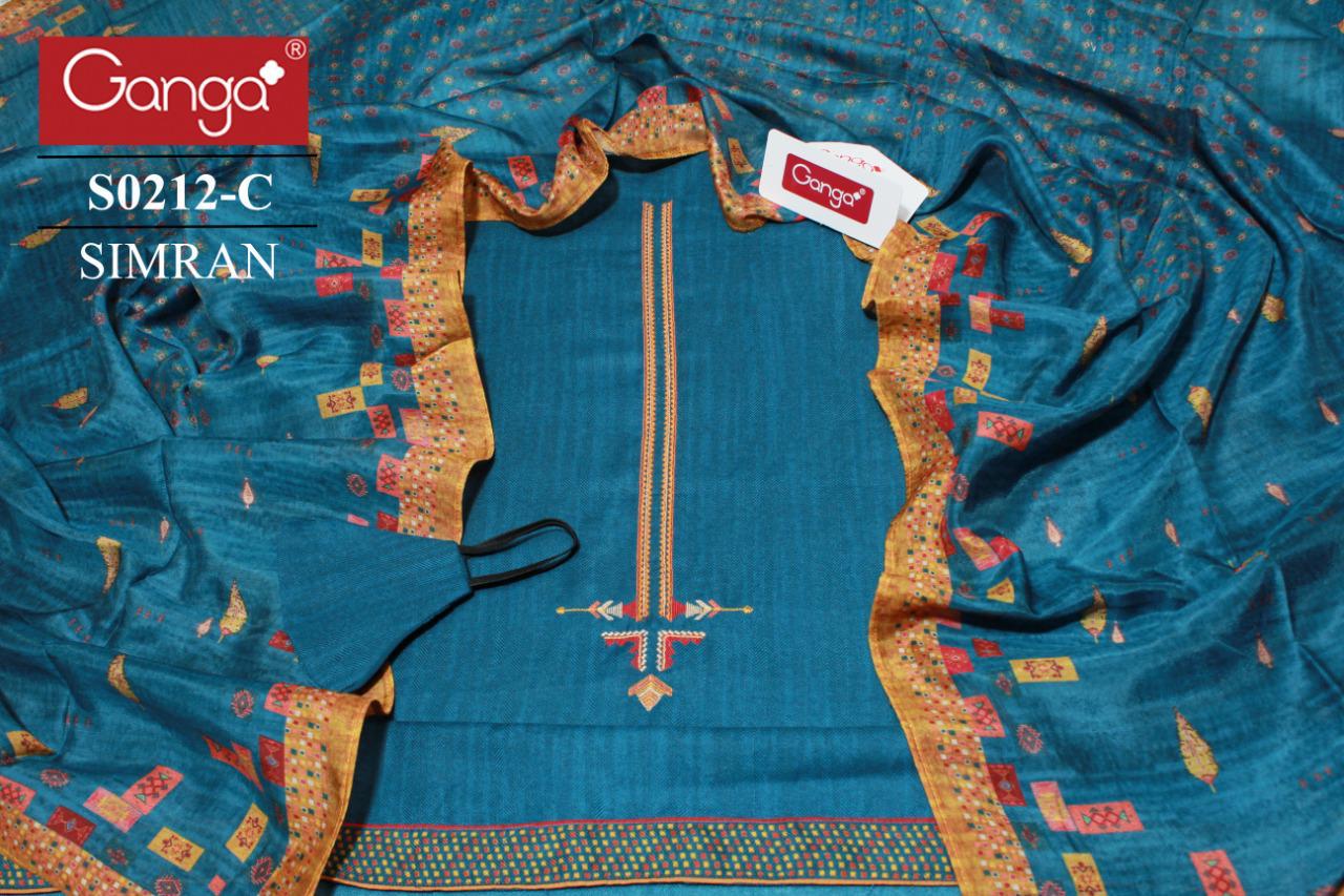 Ganga Presents Simran 212 Wool Duby Solid With Embroidery Work Printed Plazzo Style Salwar Suit Catalog Wholesaler
