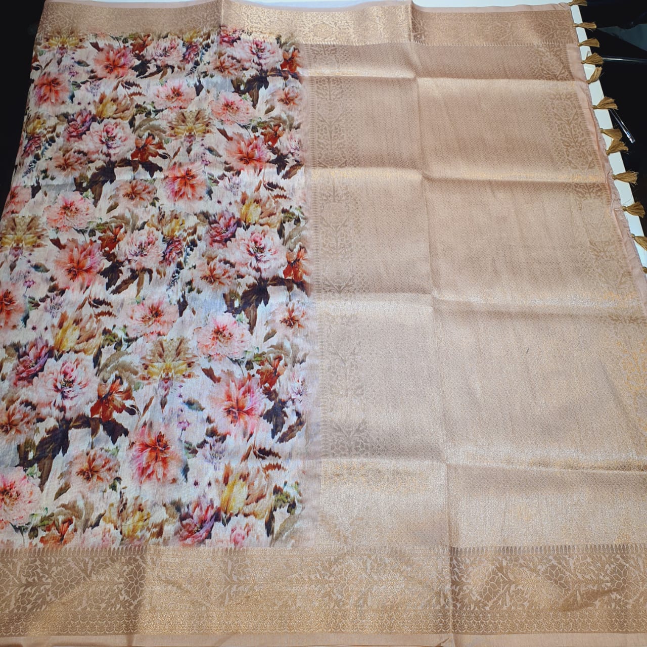 Maniyar Presents Regal Silk Linen Jacquard Digital Printed Sarees Wholesaler